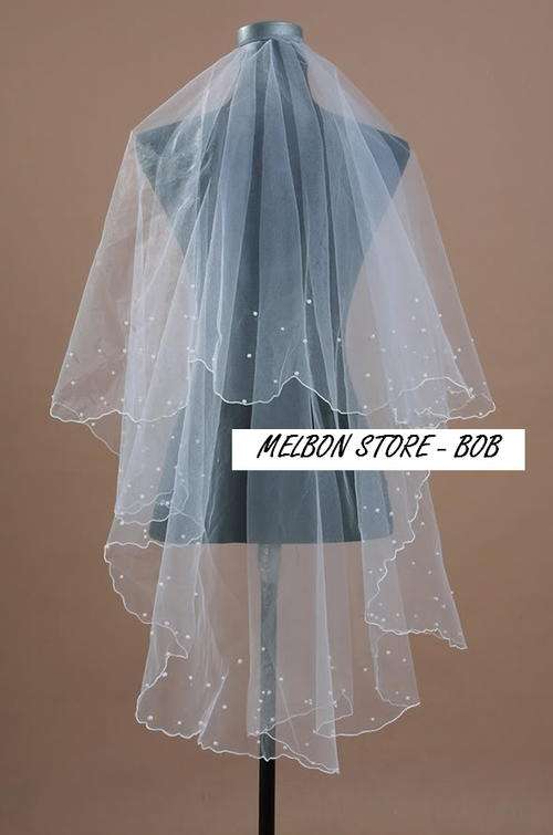 1 Tier WHITE Wedding Bridal 47" x 57" Pearls Scallop Edge Veil - O.C3