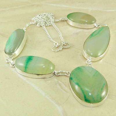 AWESOME GREEN LACE AGATE NATURAL GEMSTONE 925 SILVER NECKLACE 19"