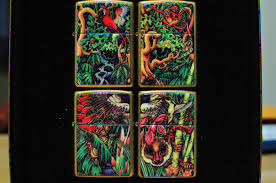 FIVE Zippo Mysteries Of The Forest Lighters - Set of 4 in 1 Tin & Panther in 1 Tin