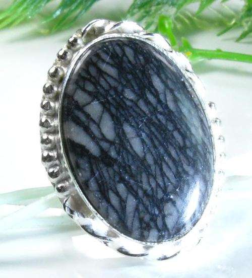 DISTINCT PICASSO JASPER NATURAL GEMSTONE 925 SILVER RING #6