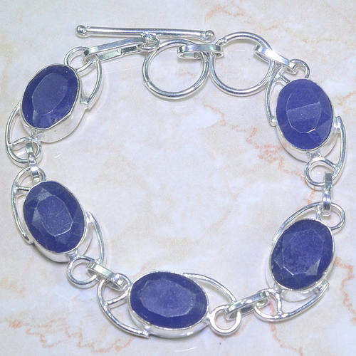 100% NATURAL EARTH MINED FACETED BLUE SAPPHIRE PRECIOUS GEMSTONE 925 SILVER BRACELET 7-7.75"
