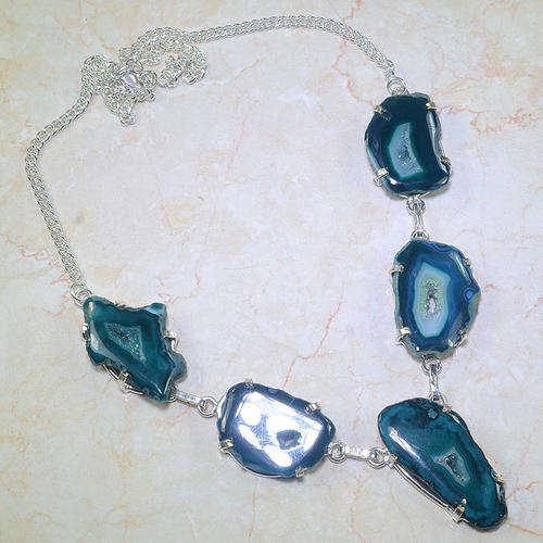 DROP DEAD GORGEOUS DRUZY NATURAL GEMSTONE 925 SILVER NECKLACE 21.75"