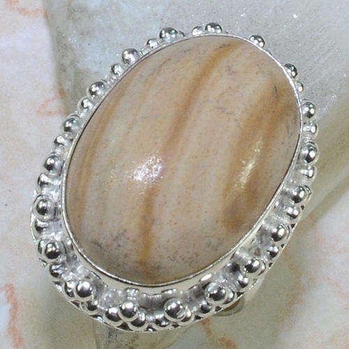 ATTRACTIVE PICTURE JASPER NATURAL GEMSTONE 925 SILVER RING #8