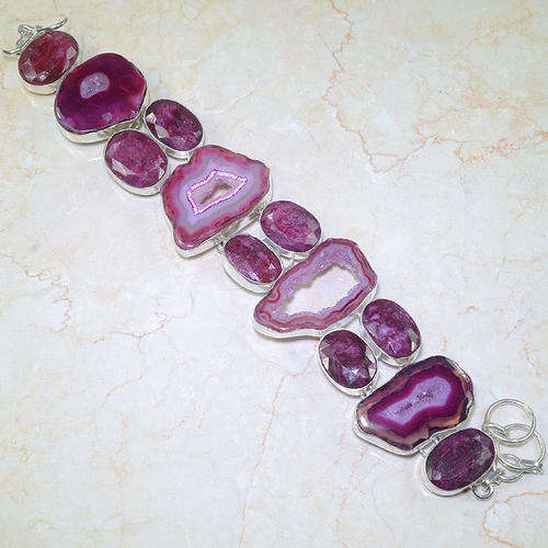 FOR ILSE - DRUZY & EARTH MINED RUBY NATURAL GEMSTONE 925 SILVER BRACELET 9-9.75"