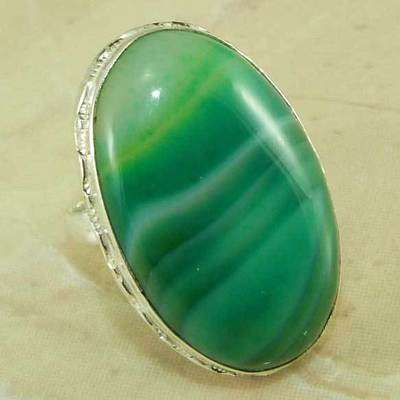 ASTOUNDING LARGE GREEN LACE ONYX NATURAL GEMSTONE 925 SILVER RING #8