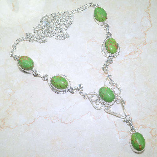 GORGEOUS GREEN COPPER TURQUOISE NATURAL GEMSTONE 925 SILVER NECKLACE 19"