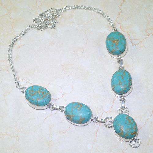 DELIGHTFUL COPPER TURQUOISE NATURAL GEMSTONE 925 SILVER NECKLACE 21"