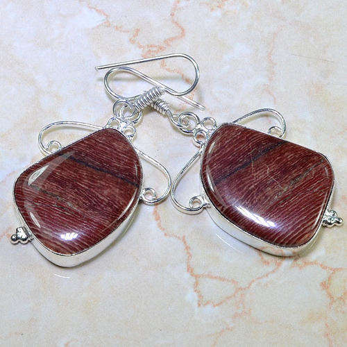 AMAZING RED JASPER NATURAL GEMSTONES 925 SILVER EARRINGS 2"