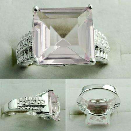 MAGNIFICENT ASSCHER CUT PINK ROSE QUARTZ NATURAL GEMSTONE 925 SILVER RING #7 (No justice in pic)
