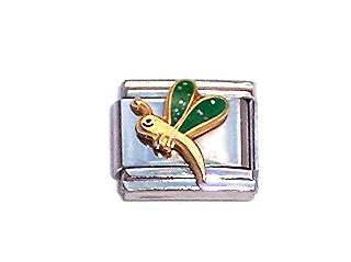 Italian Charms - Fits All 9mm Modular Bracelets - GREEN DRAGONFLY (B)