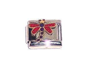 Italian Charms - Fits All 9mm Modular Bracelets - Enamel - PURPLE & RED DRAGONFLY