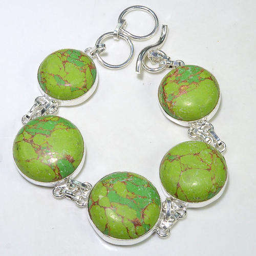AMAZING COPPER TURQUOISE NATURAL GEMSTONE 925 SILVER BRACELET 8-8.5"