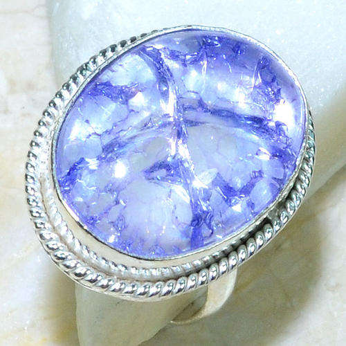 EYE CATCHING SNAKESKIN QUARTZ NATURAL GEMSTONE 925 SILVER RING #9.5