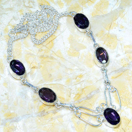 "R15 SPECIAL" MAJESTIC DEEP PURPLE AMETHYST NATURAL GEMSTONES 925 SILVER NECKLACE 19"