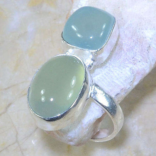"R10 SPECIAL" CHALCEDONY RING NATURAL GEMSTONE 925 SILVER RING #6.5