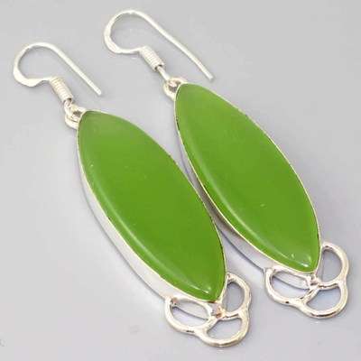 EXCEPTIONAL APPLE CHALCEDONY NATURAL GEMSTONE 925 SILVER EARRINGS 2.75"