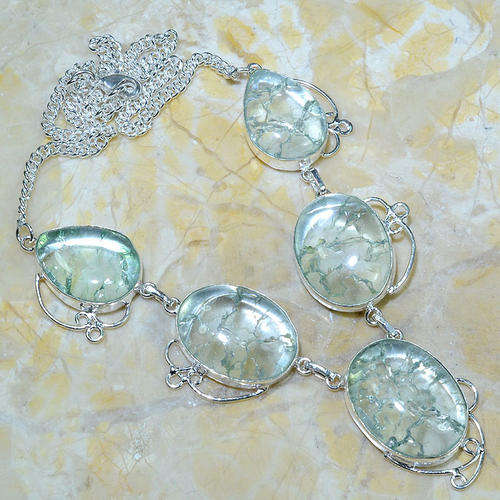 "R10 SPECIAL" DELIGHTFUL PASTEL SNAKESKIN QUARTZ NATURAL GEMS 925 SILVER NECKLACE 19"