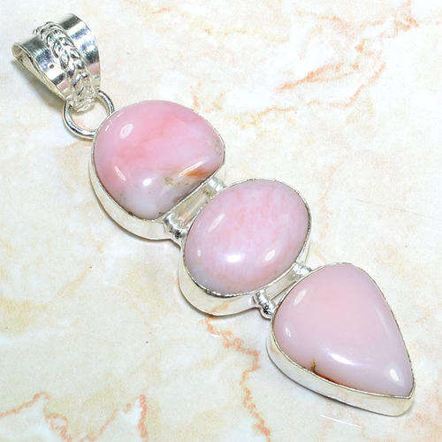 TRULY MAGNIFICENT BRAZILIAN PINK OPAL NATURAL GEMSTONE 925 SILVER PENDANT 3"