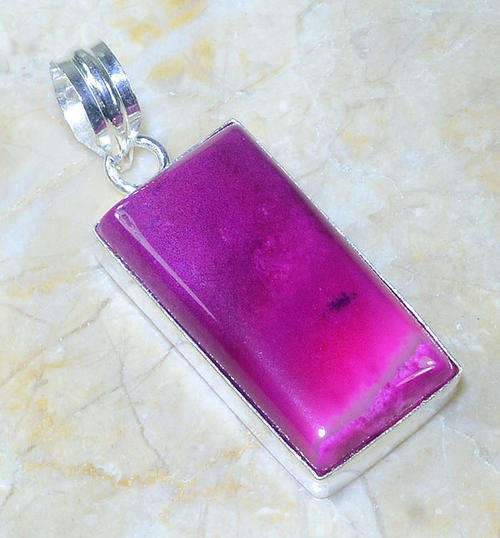 "R10 SPECIAL" VIBRANT AGATE NATURAL GEMSTONE 925 SILVER PENDANT 2.25"