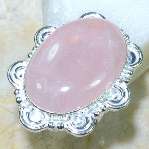 "R10 SPECIAL" ENCHANTING ROSE QUARTZ NATURAL GEMSTONE 925 SILVER RING #7.75