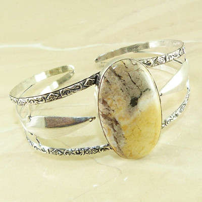 "R10 SPECIAL" GORGEOUS JASPER NATURAL GEMSTONE 925 SILVER BANGLE 70mm