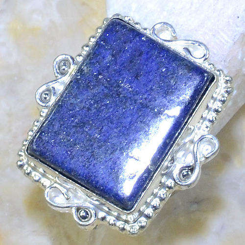 "R10 SPECIAL" REMARKABLE LAPIS LAZULI WITH PYRITE SPECKS NATURAL GEMSTONE 925 SILVER RING #6
