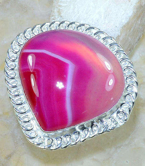 "R10 SPECIAL" VIBRANT BOTSWANA AGATE NATURAL GEMSTONE 925 SILVER RING #7