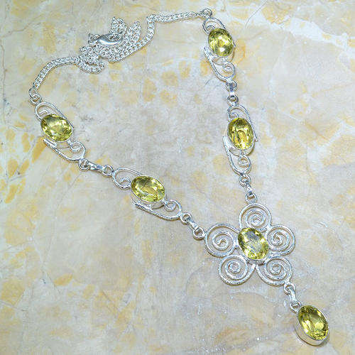 "R10 SPECIAL" BEAUTIFUL YELLOW CITRINE NATURAL GEMSTONE 925 SILVER NECKLACE 19"