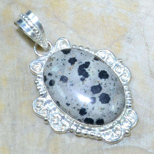 DISTINCT DALMATIAN JASPER NATURAL GEMSTONE 925 SILVER PENDANT 2"