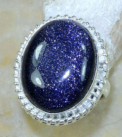 DAZZLING BLUE SUN SITARA NATURAL GEMSTONE 925 SILVER RING #7.75