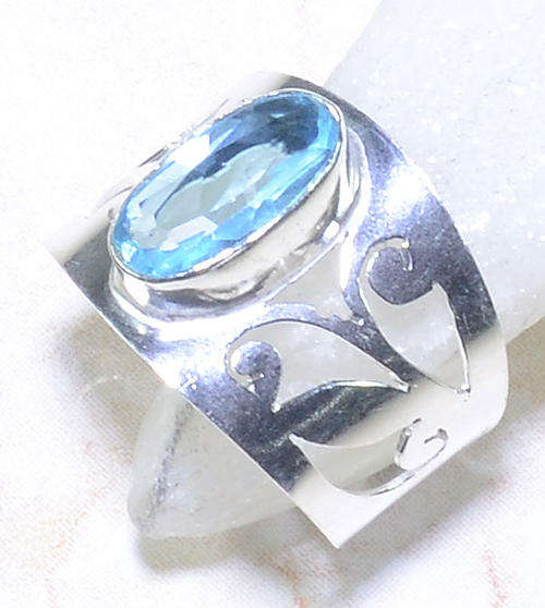 "R10 SPECIAL" STUNNING BLUE TOPAZ NATURAL GEMSTONE 925 SILVER RING #9