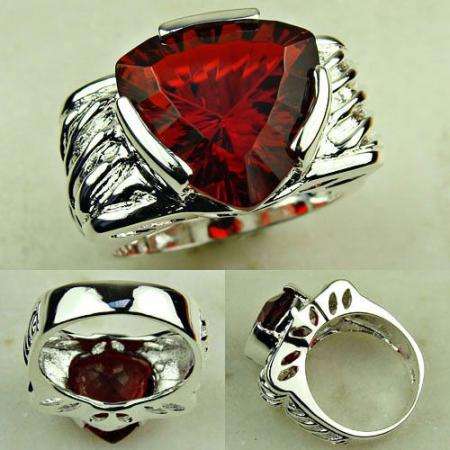 DAZZLING PYROPE GARNET RED QUARTZ NATURAL GEMSTONE 925 SILVER RING #7