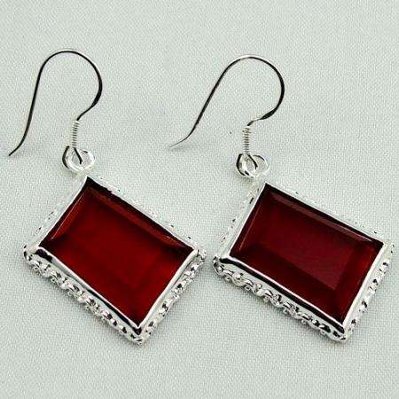 VIBRANT GARNET RED QUARTZ NATURAL GEMSTONE 925 SILVER EARRINGS 1.75"