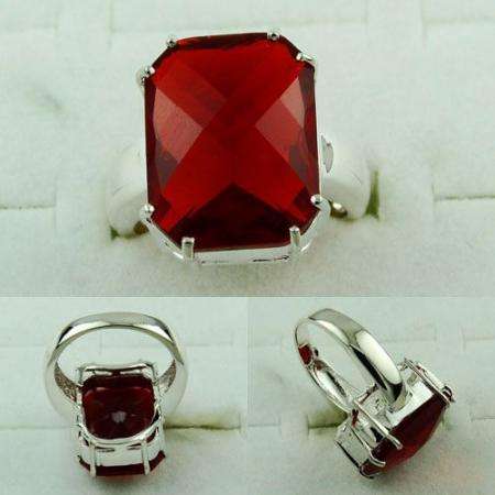 EYE CATCHING CHECKERBOARD CUT GARNET RED QUARTZ NATURAL GEMSTONE 925 SILVER RING #8