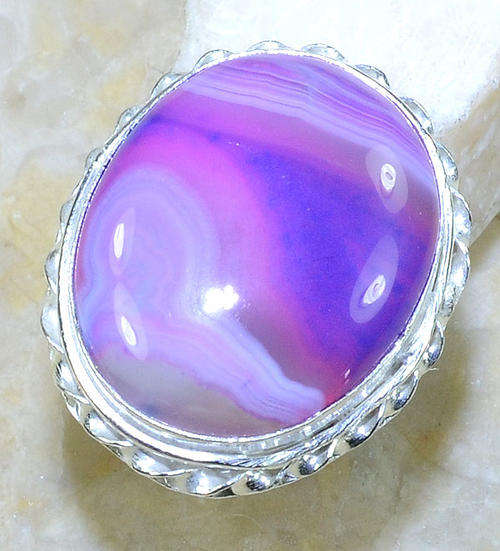 DREAMY COLOURFUL SWIRLS - BOTSWANA AGATE NATURAL GEMSTONE 925 SILVER RING #10