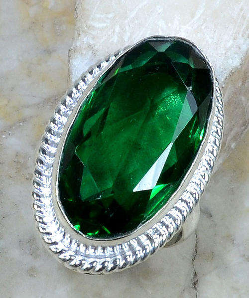 ELECTRIFYING CHROME DIOPSIDE GREEN QUARTZ NATURAL GEMSTONE 925 SILVER RING #9.75