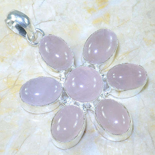 STUNNING SETTING - ROSE QUARTZ NATURAL GEMSTONE 925 SILVER PENDANT 2.5"