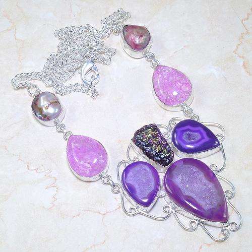 HAS TO BE SEEN - CRYSTALLIZED DRUZY, TITANIUM DRUZY, NATURAL GEMSTONE 925 SILVER NECKLACE 23"