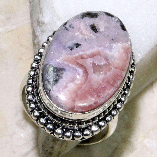 STUNNING COLOURS - EXCEPTIONAL RHODOCHROSITE NATURAL GEMSTONE 925 SILVER RING #9.5