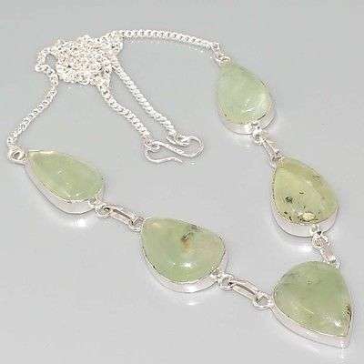 TOTALLY ENCHANTING SCOTTISH MOSS PREHINITE NATURAL GEMSTONE 925 SILVER NECKLACE 19"