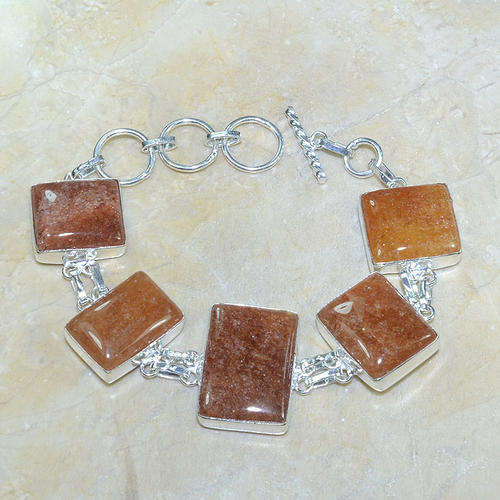 EXTRAORDINARY CALCITE NATURAL GEMSTONE 925 SILVER BRACELET 7-8.5"