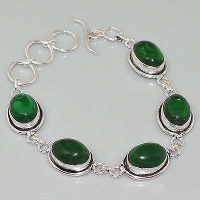 DISTINGUISHED CHROME DIOPSIDE GREEN QUARTZ NATURAL GEMSTONE 925 SILVER BRACELET 6.5-7.5"