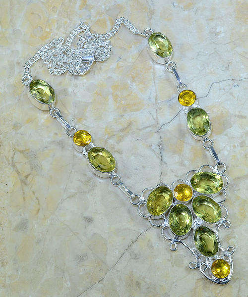 DAZZLING GOLDEN YELLOW & LEMON YELLOW CITRINE NATURAL GEMSTONE 925 SILVER NECKLACE 20.5"