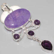 EXCEPTIONAL DRAGON VEIN AGATE, AMETHYST NATURAL GEMSTONE 925 SILVER PENDANT 3.5"