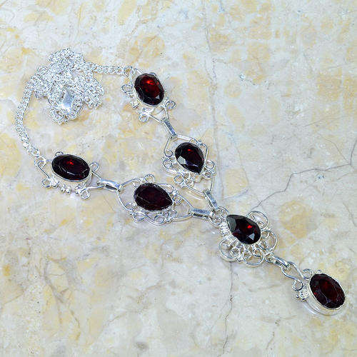 EXCEPTIONAL PYROPE GARNET RED QUARTZ NATURAL GEMSTONE 925 SILVER NECKLACE 20"