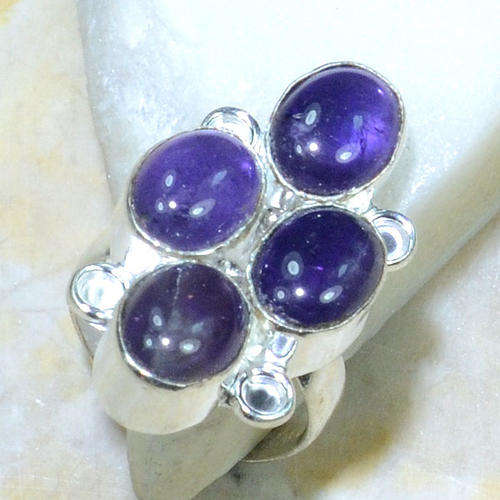 ENCHANTING MULTIPLE GEM PURPLE AMETHYST NATURAL GEMSTONE 925 SILVER RING #6.75