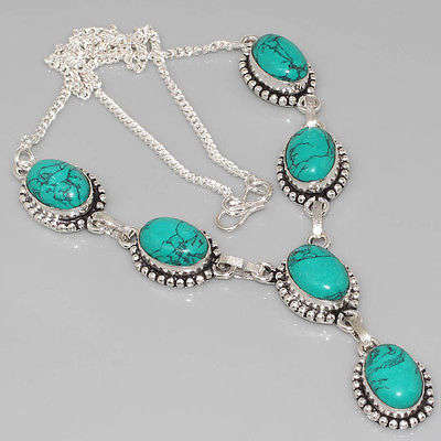 TOTALLY EXOTIC TURQUOISE NATURAL GEMSTONE 925 SILVER NECKLACE 19"