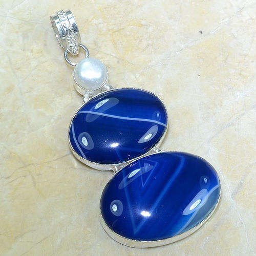 BEYOND STUNNING - BOTSWANA AGATE, RIVER PEARL NATURAL GEMSTONE 925 SILVER PENDANT 3.25"
