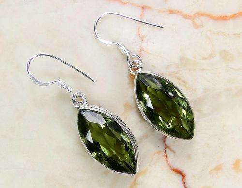 BEAUTEOUS DARK PERIDOT GREEN QUARTZ NATURAL GEMSTONE 925 SILVER EARRINGS 40mm