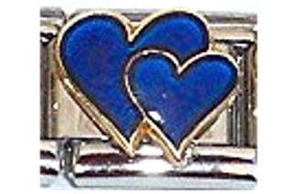 Italian Charms - Fits All 9mm Modular Bracelets - DOUBLE HEART BLUE(T)